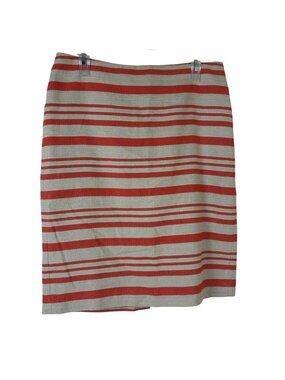 Talbots Linen Blend Pencil Skirt Size 10 Beige Orange Striped Careerwear Classic